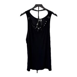 LC Lauren Conrad Tank Top Women XL Black Embellished Ribbed Pima Cotton Modal